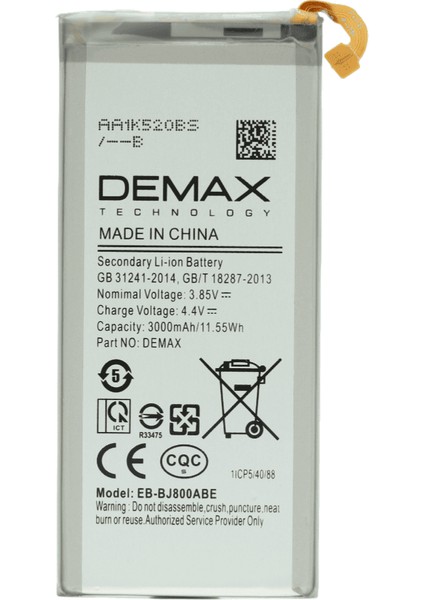 Demax Samsung Galaxy A6 Güçlendirilmiş Batarya EB-BJ800ABE