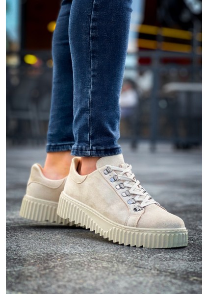 BA0505 Çengel Bağcıklı Krem Renk Yüksek Tabanlı Günlük Ayakkabı indirimleri