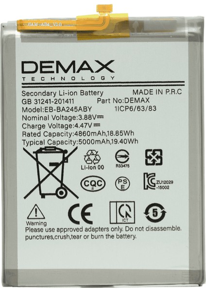 Demax Samsung Galaxy A24 Güçlendirilmiş Batarya EB-BA245ABY