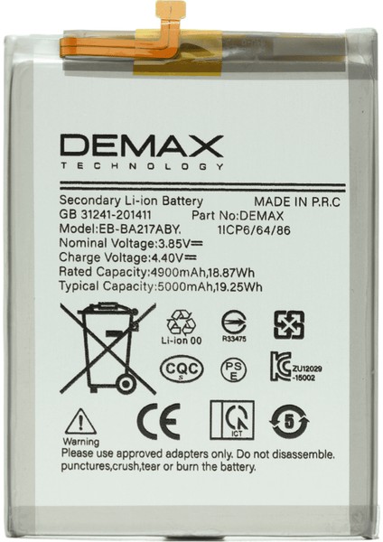 Demax Samsung Galaxy A13 Güçlendirilmiş Batarya EB-BA217ABY