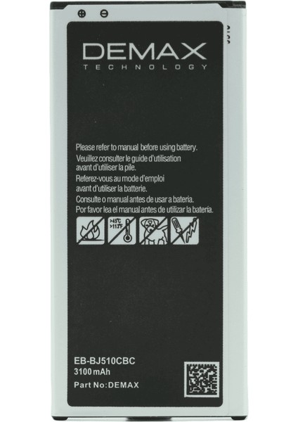 Demax Samsung Galaxy J510 Güçlendirilmiş Batarya EB-BJ510CBC