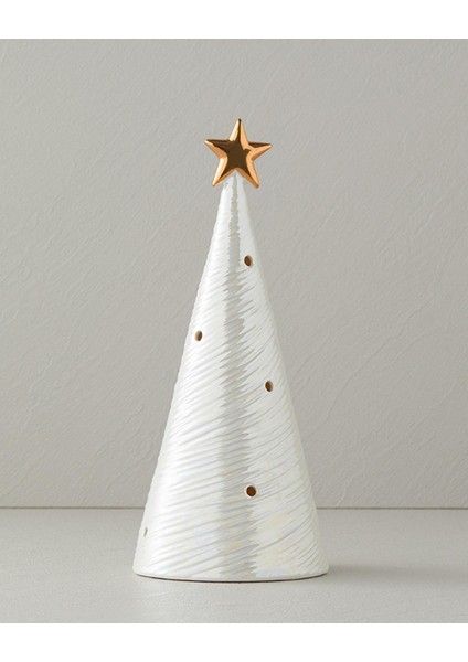 Winter Tree Stoneware Yılbaşı Biblo Krem 9,4x9x20 cm