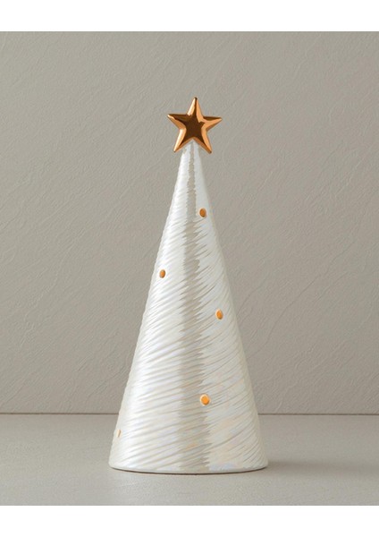 Winter Tree Stoneware Yılbaşı Biblo Krem 9,4x9x20 cm