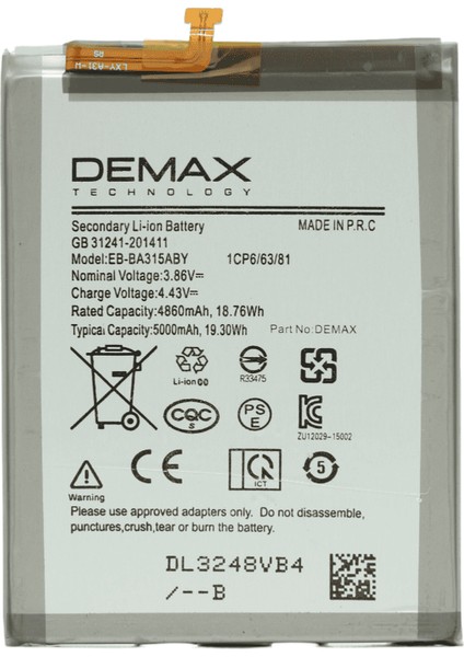 Demax Samsung Galaxy A31S Güçlendirilmiş Batarya EB-BA315ABY