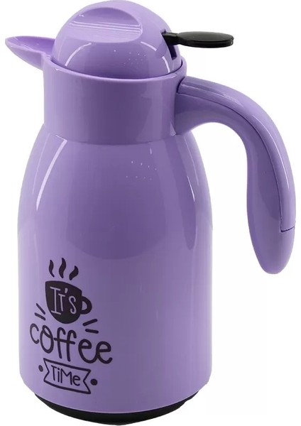 1lt Içi Cam Lila - Kahve Yazılı Penguen Plastik Termos (4172)