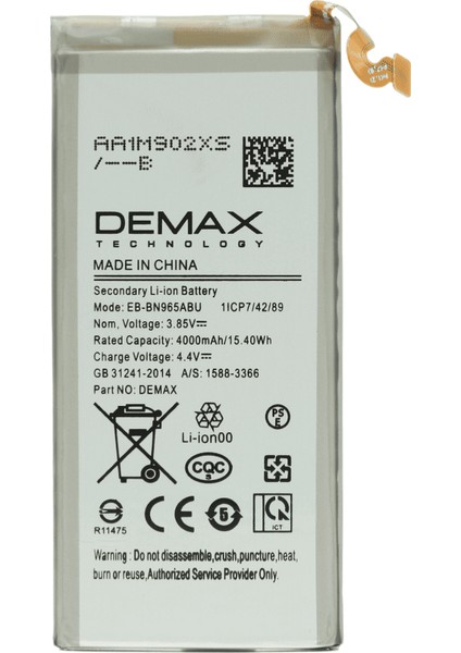 Demax Samsung Galaxy Note 9 Güçlendirilmiş Batarya EB-BN965ABU