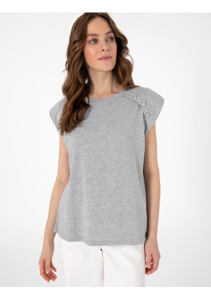 Kadın Gri Melanj Regular Fit Tişört 50301482-VR086