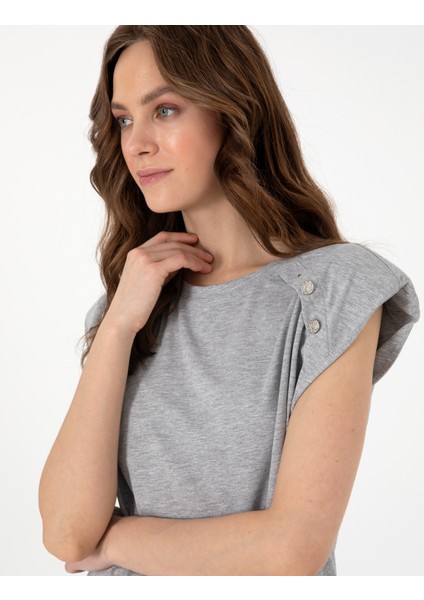 Kadın Gri Melanj Regular Fit Tişört 50301482-VR086 fiyatları