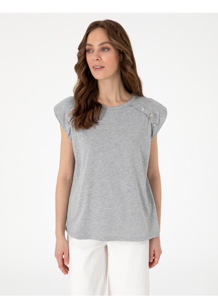 Kadın Gri Melanj Regular Fit Tişört 50301482-VR086 modelleri