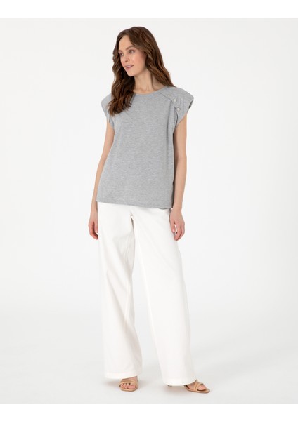Kadın Gri Melanj Regular Fit Tişört 50301482-VR086 fırsatları