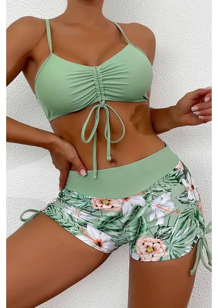 Büzgü Ayarlı Baskılı Deniz Şortu Bikini Alt