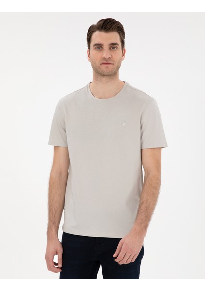 Erkek Taş %100 Pamuk Slim Fit Bisiklet Yaka Basic Tişört 50306980-VR049