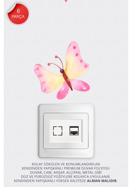 Romantik Unicornlar Priz Üstü 6lı Sticker Seti, Çocuk Odası Kreş Anaokulu Duvar Çıkartmaları