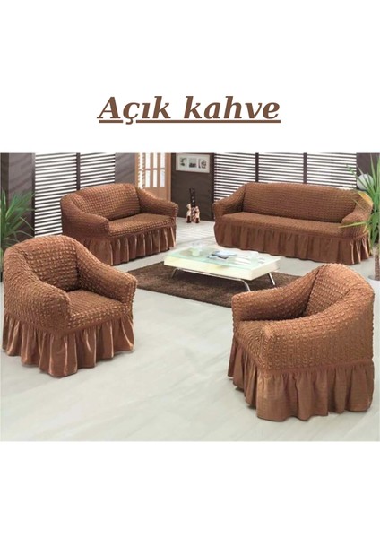 3+3+1+1 Bürümcük Koltuk Takımı Örtüsü. Etekli Streç Esnek Lastikli Çekyat Kanepe Kılıfı