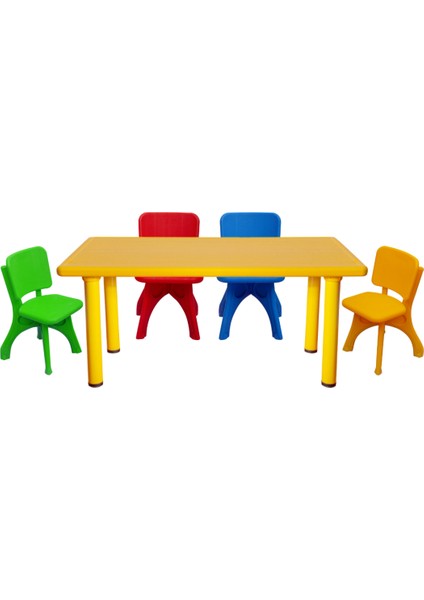 Anaokulu Kreş Aktivite Masası 4 Sandalyeli Set - Metal Ayaklı Çocuk Masa Takımı