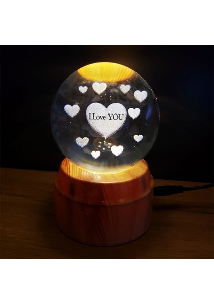 360 Derece Dönen I Love You Tasarım Standlı Cam Küre