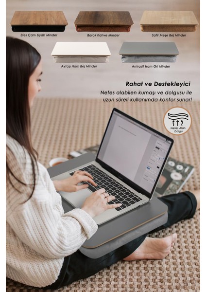 Keyif Tepsisi Yastıklı Dizüstü Bilgisayar Laptop Yatak Koltuk Kahvaltı Çalışma Tepsisi Diz Minderli