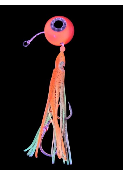 S.F. Melek Gözü Jig 150g Kırmızı Uv - 0/3 No Paslanmaz Iğne - Uv Glow Saçak modelleri