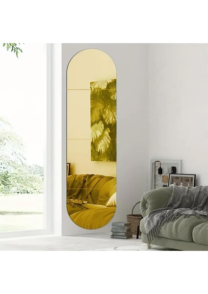 Oval Kenar Pleksi Kare Ayna 30 x 120 cm - Gold