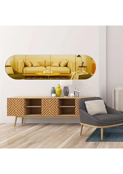 Oval Kenar Pleksi Kare Ayna 30 x 120 cm - Gold