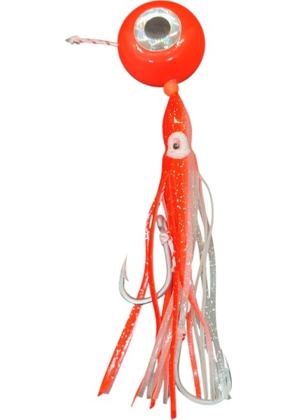 Melek Gözü Jig 150G Kırmızı Uv - 0/3 No Paslanmaz Iğne - Uv Glow Saçak