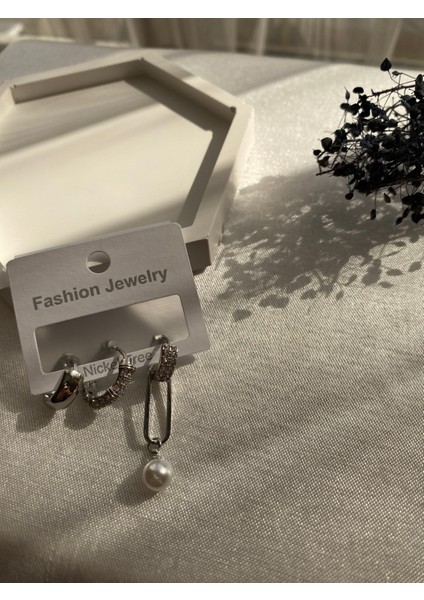 İthal Silver İncili 3lü Küpe
