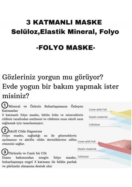 3 Katmanlı Rose Flash Foil Göz Altı Torbalarına Karşı Kağıt Göz Maskesi 4 gr 5 Adet