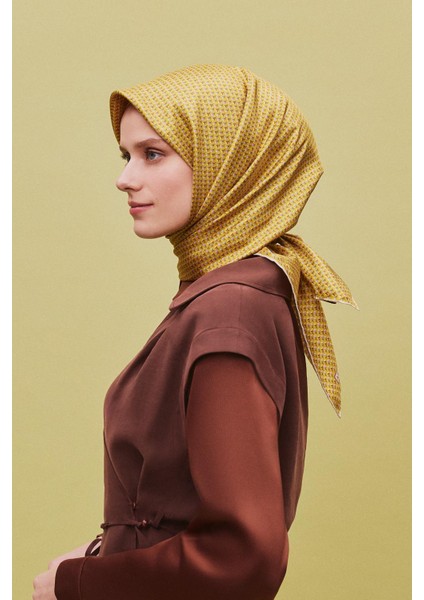 Çiçek Desenli Saf İpek Twill Eşarp 9312 35