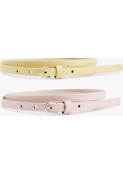 2'li Metal Tokalı Suni Deri Ince Kemer Seti