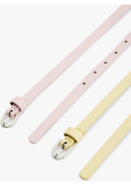 2'li Metal Tokalı Suni Deri Ince Kemer Seti modelleri