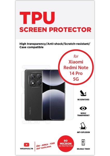 Xiaomi Redmi Note 14 Pro 5g Ekran, Arka ve Yan Koruyucu Fullbody Kaplama Tpu Film fiyatları