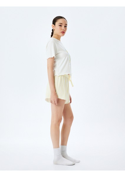 Pamuklu Limon Baskılı Kısa Kollu Şortlu Örme Pijama Takımı