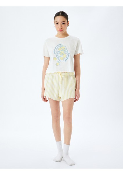 Pamuklu Limon Baskılı Kısa Kollu Şortlu Örme Pijama Takımı
