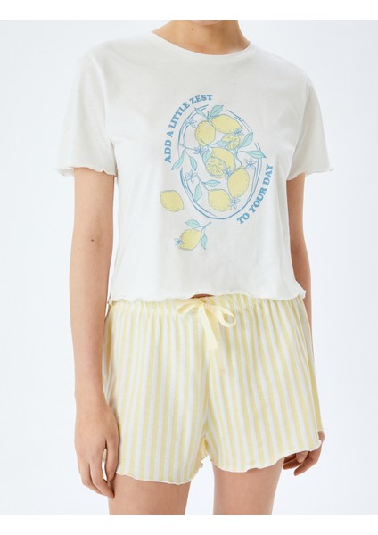Pamuklu Limon Baskılı Kısa Kollu Şortlu Örme Pijama Takımı