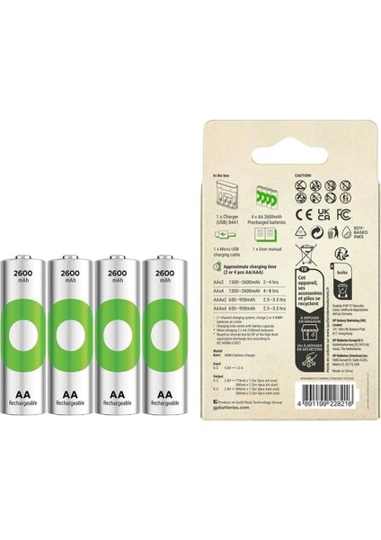 Gp Recyko B441 4 x 2600 Mah R6 Aa Pilli Pil Şarj Cihazı (GP-B441/270HCER21-2GTLB4) (4172)