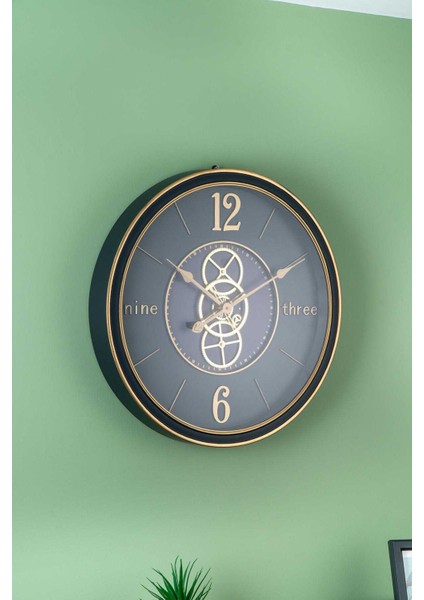 Lacivert Metal Çarklı Duvar Saati - 59 cm