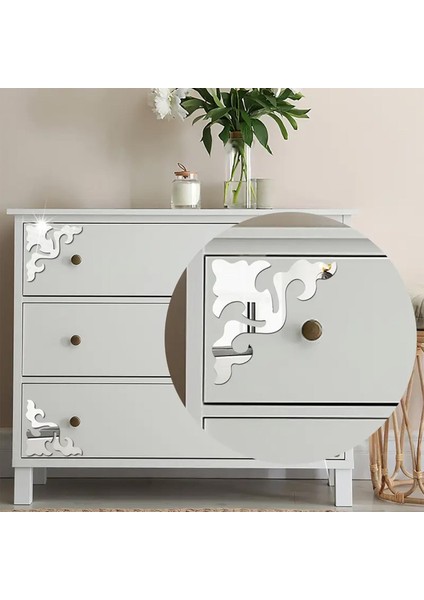 Yaprak-Motif Desenli Pleksi Köşe Ayna Silver
