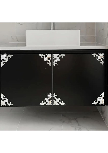 Yaprak-Motif Desenli Pleksi Köşe Ayna Silver