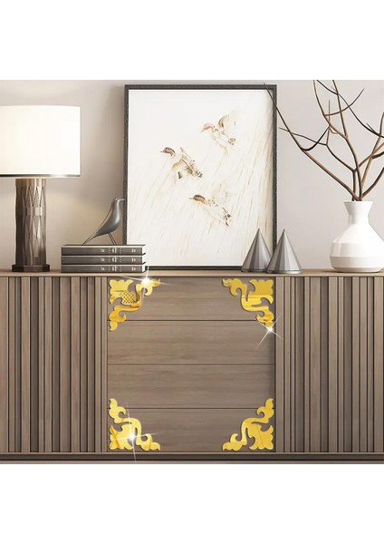 Yaprak-Motif Desenli Pleksi Köşe Ayna Gold