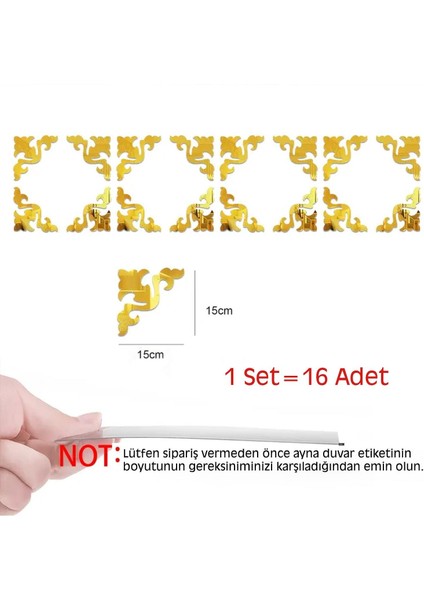 Yaprak-Motif Desenli Pleksi Köşe Ayna Gold