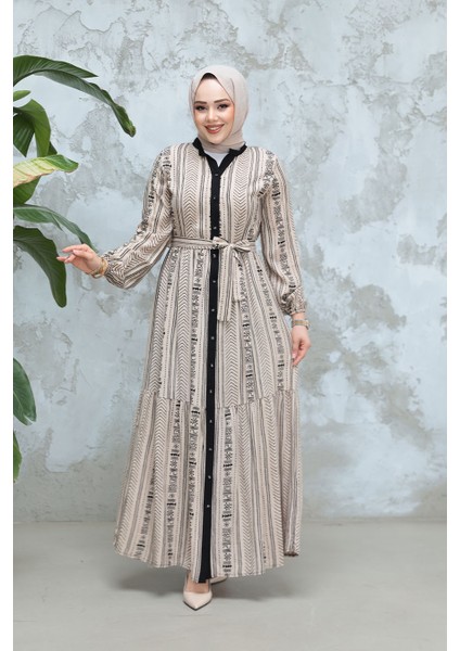 Desenli Vizon Tesettür Elbise 23921V