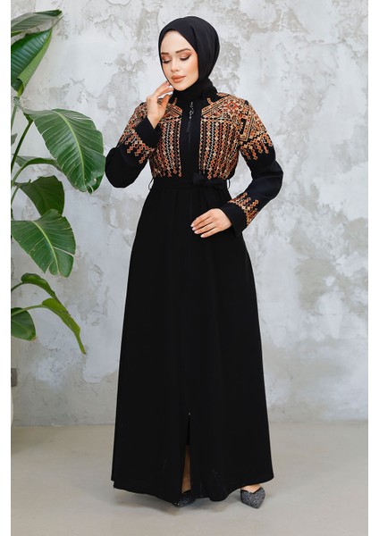 Nakış Desenli Siyah Tesettür Abaya 90313S