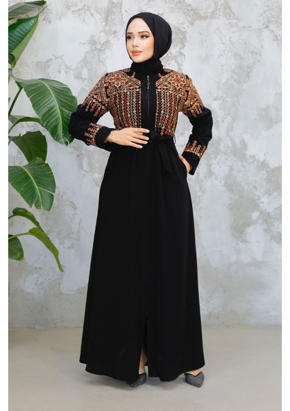 Nakış Desenli Siyah Tesettür Abaya 90313S fiyatları