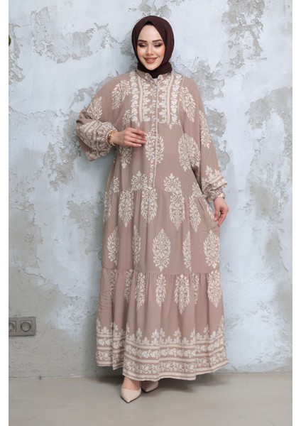 Çiçek Desenli Vizon Tesettür Elbise 18242V