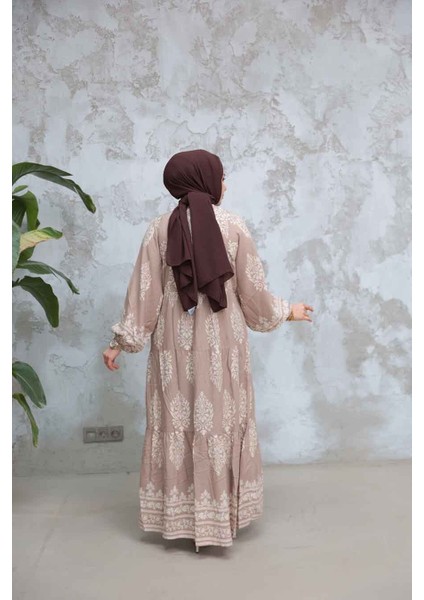 Çiçek Desenli Vizon Tesettür Elbise 18242V modelleri