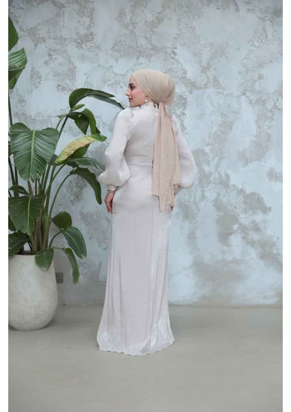 Drape Detaylı Taş Tesettür Abiye Elbise 50921TAS