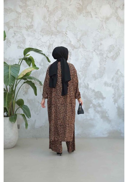Leopar Desenli Tesettür Ikili Kimono Takım 12882LP fırsatları