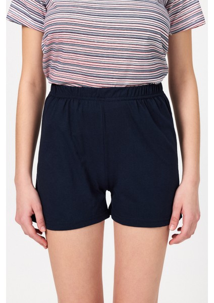 Erkek Lacivert Şortlu Takım Çizgili Desenli Pamuk,pijama,plaj,spor