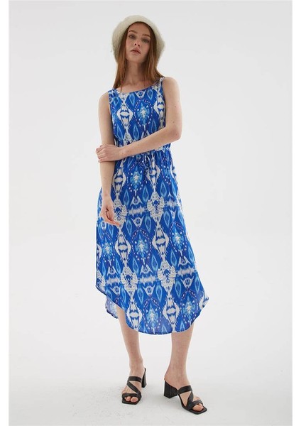 Desenli Viskon Elbise Saks modelleri