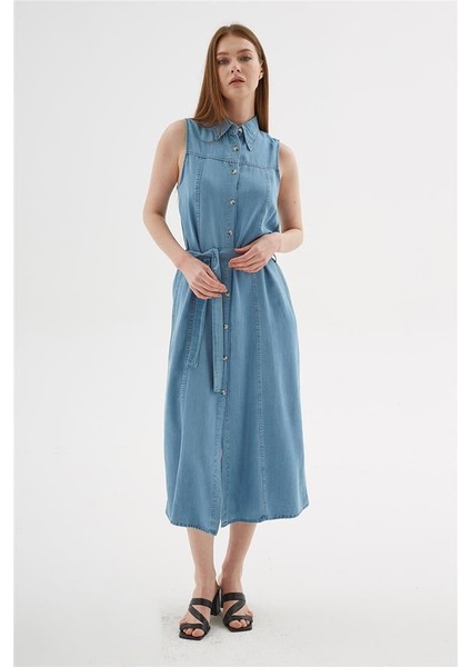 Denim Gömlek Elbise Mavi modelleri